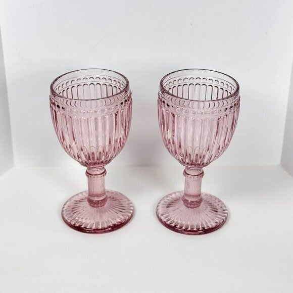 Rosanna Wine Glasses Set of 2 8 OZ Pink Thick Glass Fancy French Country Boho - Picture 3 of 8